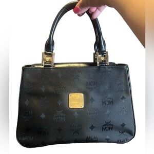 MCM Black Canvass Satchel Bag